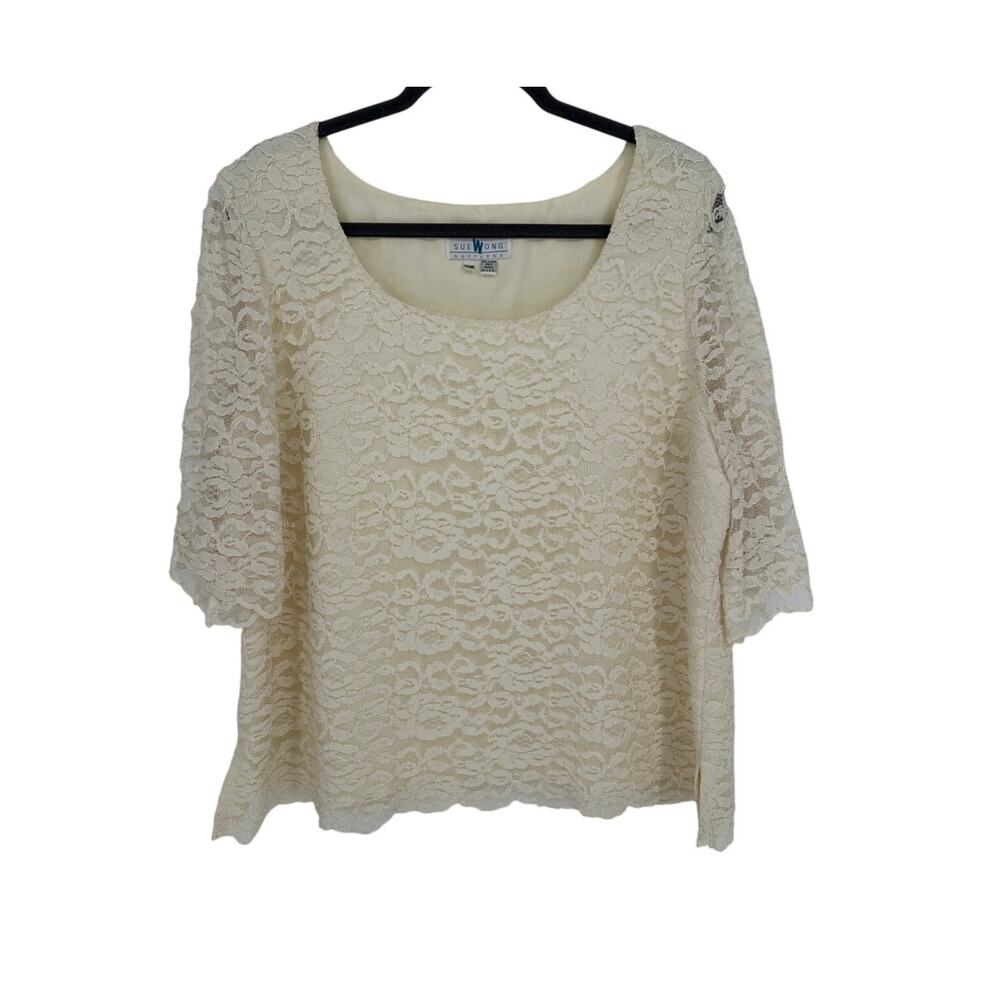 Sue Wong Nocturne Lace Top Womens 20W Cream Vintage 90s Whimsigoth Bridal Blouse